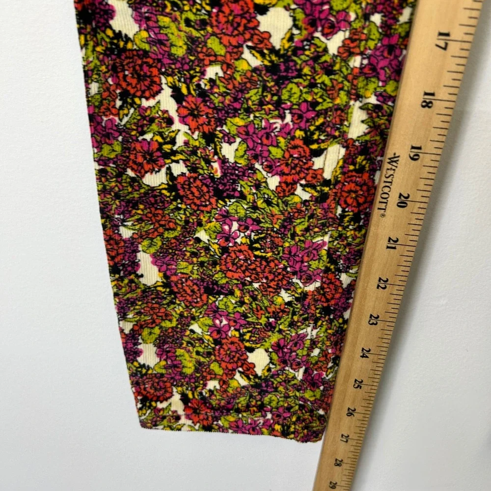 Free‎ People Floral Corduroy Skinny Pants Women's 26 Button Front Boho